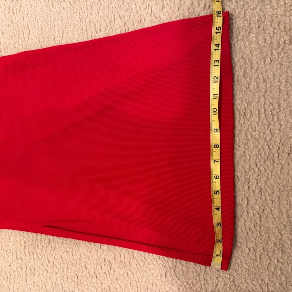 Romantic Red Strapless Twist Front Midi Dress Ribbed Day to Night Date Sz M - Picture 10 of 14
